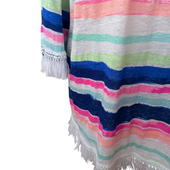 Lilly Pulitzer Striped Tassel Hem Bell Sleeve Swim Cover-Up Linen Tunic Dress M - Picture 14 of 16